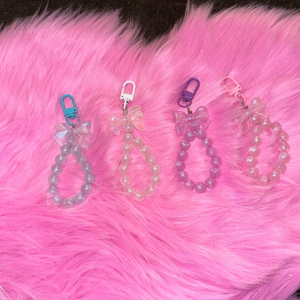 Keychain or phone chain / clear beads on a keychain.